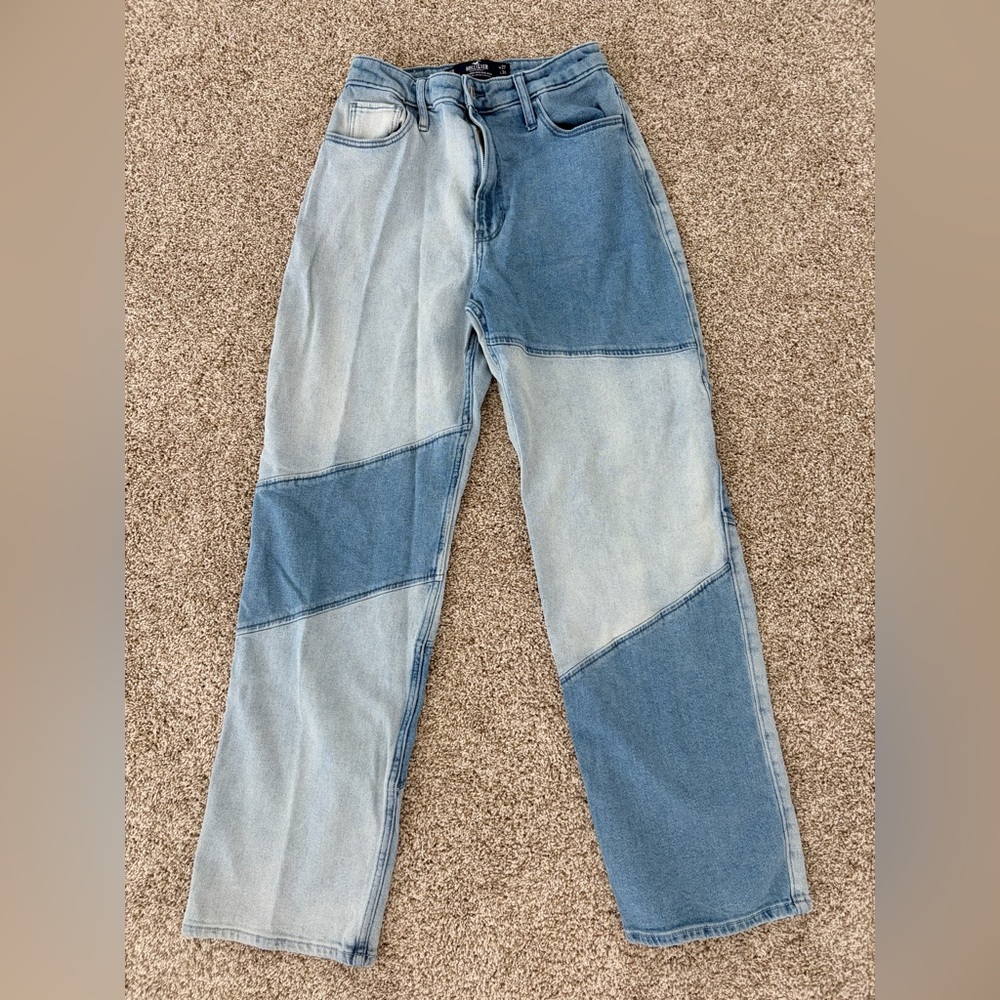 Hollister Two-Tone Blue Patchwork Straight-Leg Jeans